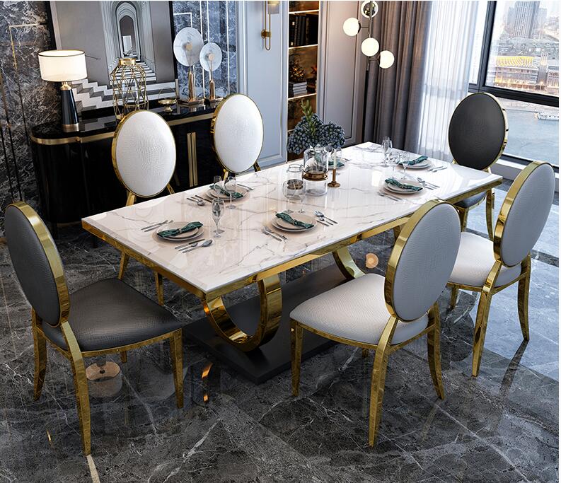 Bàn ăn đá cẩm thạch kết hợp ghế hình chữ nhật bàn ăn inox gia đình nhỏ