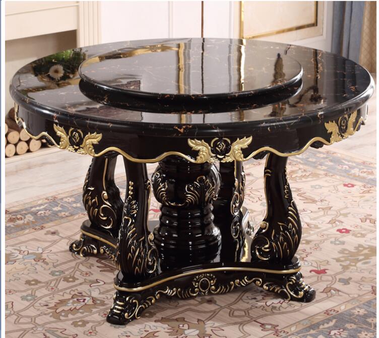 Châu Âu Bàn Ăn Tròn Kết Hợp Sang Trọng Gỗ Mun Ánh Sáng Sang Trọng Tất Cả Gỗ Chắc Chắn Chạm Khắc Đá Cẩm Thạch Bàn Ăn Ghế Mỹ Famil