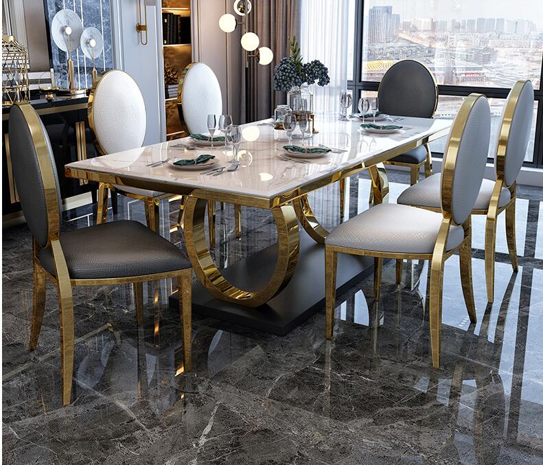 Bàn ăn đá cẩm thạch kết hợp ghế hình chữ nhật bàn ăn inox gia đình nhỏ