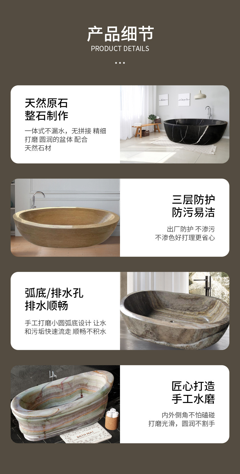Nhà nghỉ B&B bằng đá cẩm thạch tự nhiên màu xám mờ có bồn tắm lớn đôi đứng độc lập hình bầu dục