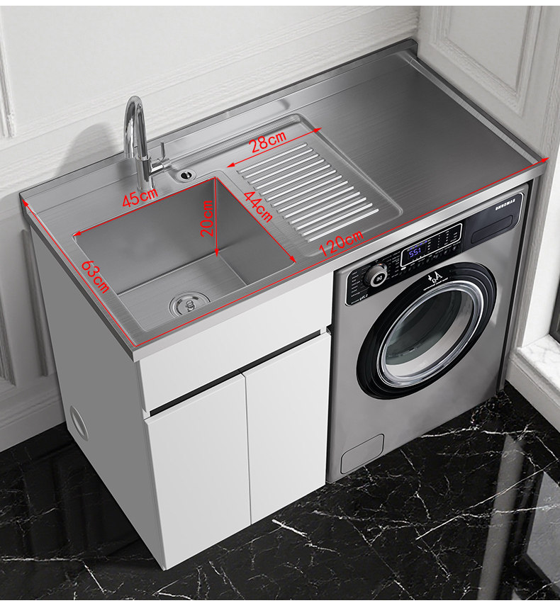 Tủ máy giặt bằng thép không gỉ 304 tùy chỉnh, bồn rửa tích hợp, tủ phòng tắm, tủ giặt ban công có bàn giặt