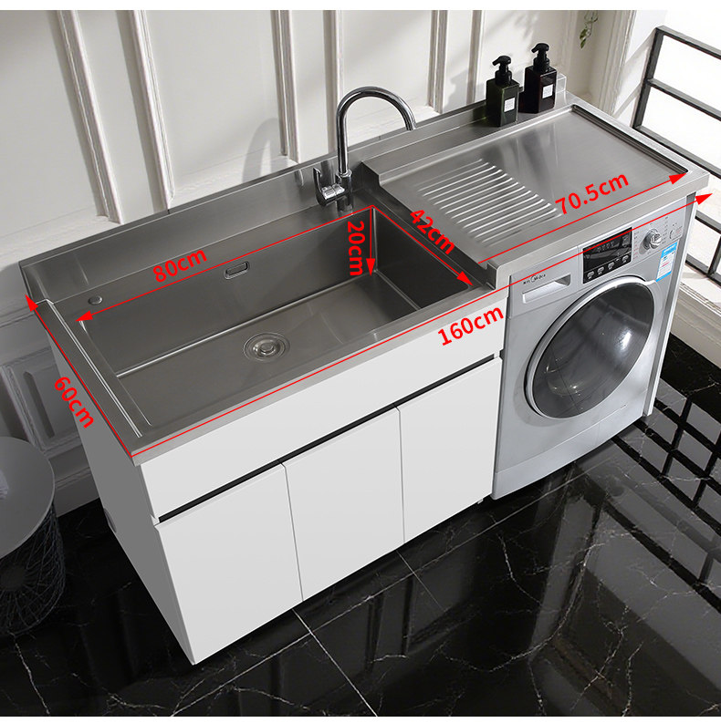 Tủ máy giặt bằng thép không gỉ 304 tùy chỉnh, bồn rửa tích hợp, tủ phòng tắm, tủ giặt ban công có bàn giặt