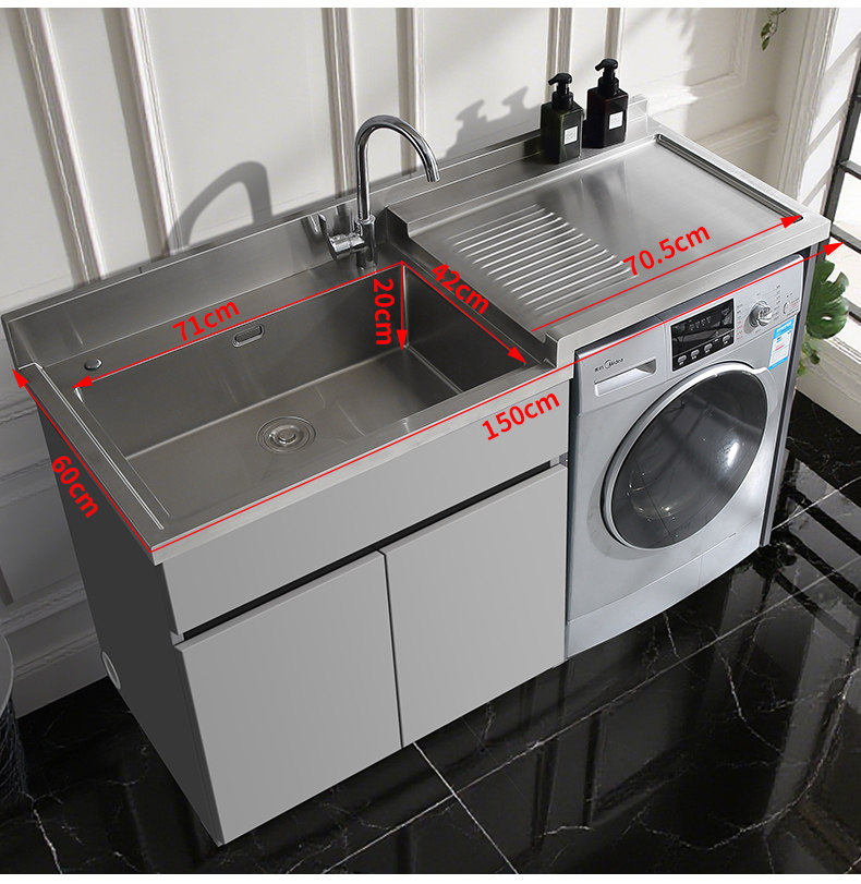 Tủ máy giặt bằng thép không gỉ 304 tùy chỉnh, bồn rửa tích hợp, tủ phòng tắm, tủ giặt ban công có bàn giặt