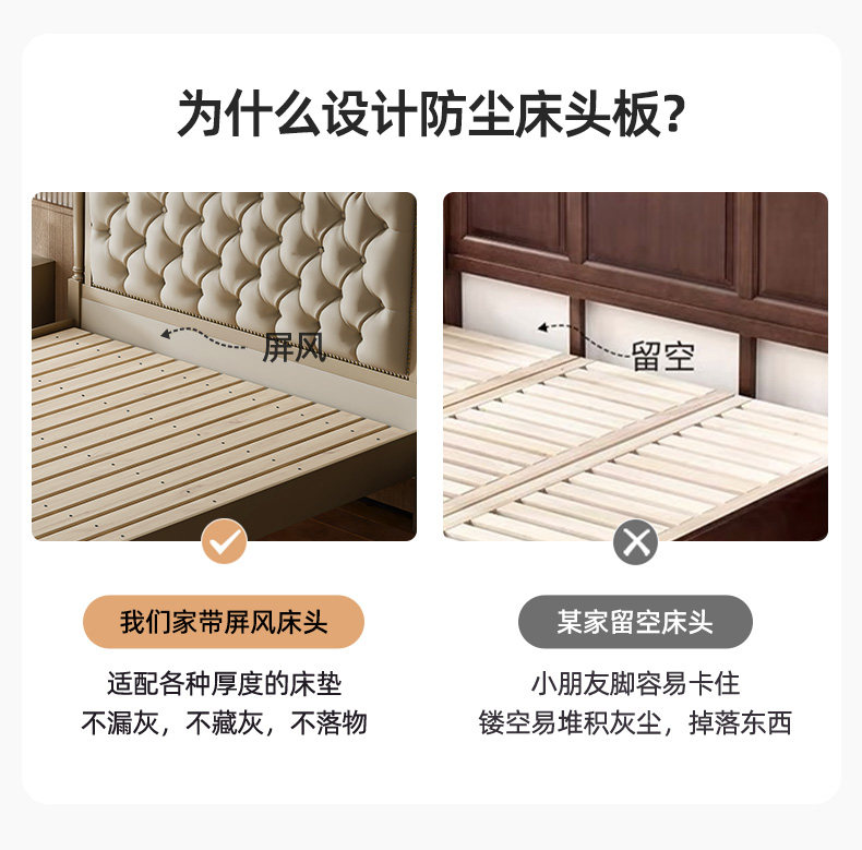 Giường gỗ nguyên khối của Anh và Mỹ Giường cưới đôi 1,8 mét Giường da mềm lưu trữ 1,5 mét ánh sáng hiện đại Phòng ngủ chính sang trọng Giường cỡ King