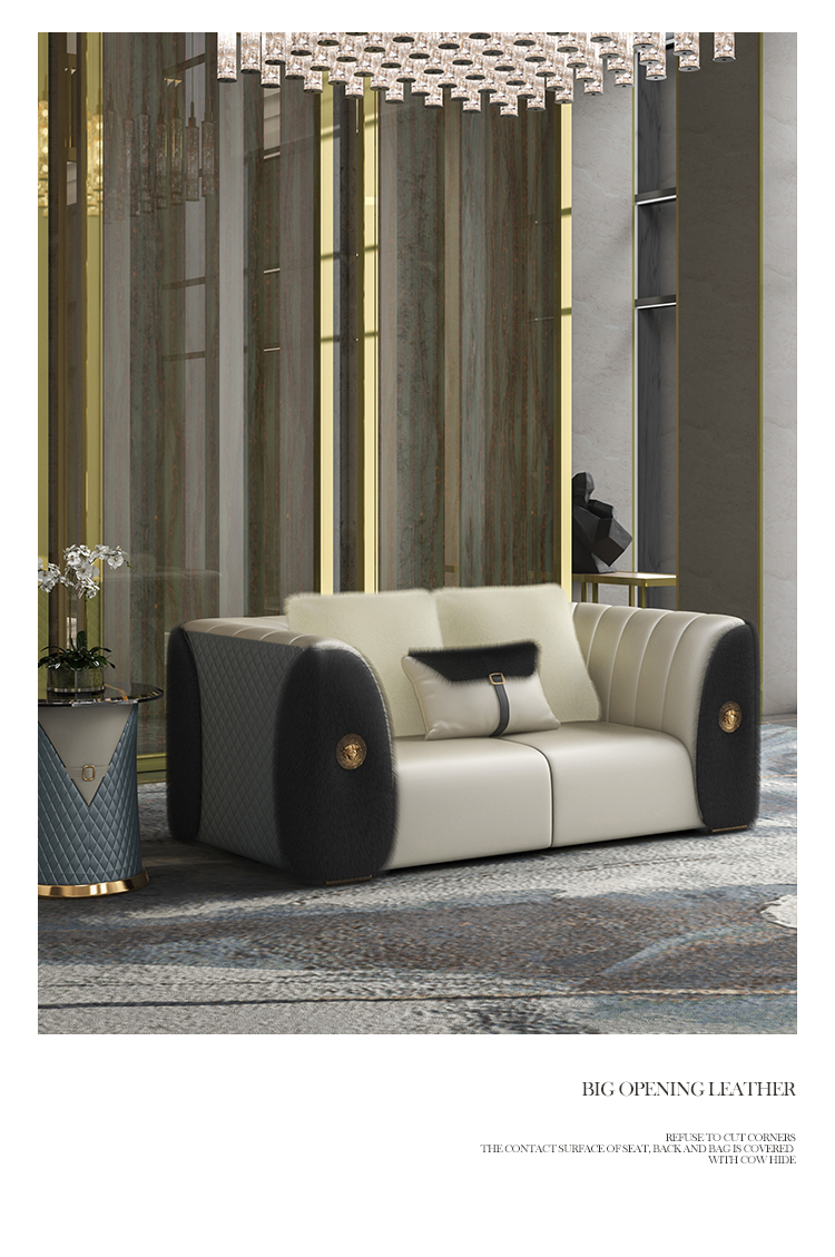 Sofa da sang trọng nhẹ nhàng hậu hiện đại phong cách Hồng Kông lớn nhỏ biệt thự cao cấp sang trọng mẫu phòng nội thất Bentley kết hợp