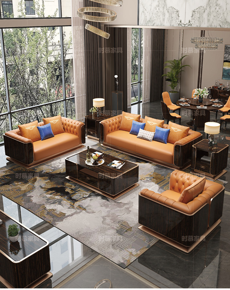 Sofa da sang trọng nhẹ nhàng hiện đại Nhà thiết kế người Ý cao cấp Bentley biệt thự lớn sang trọng kéo nút kết hợp sofa