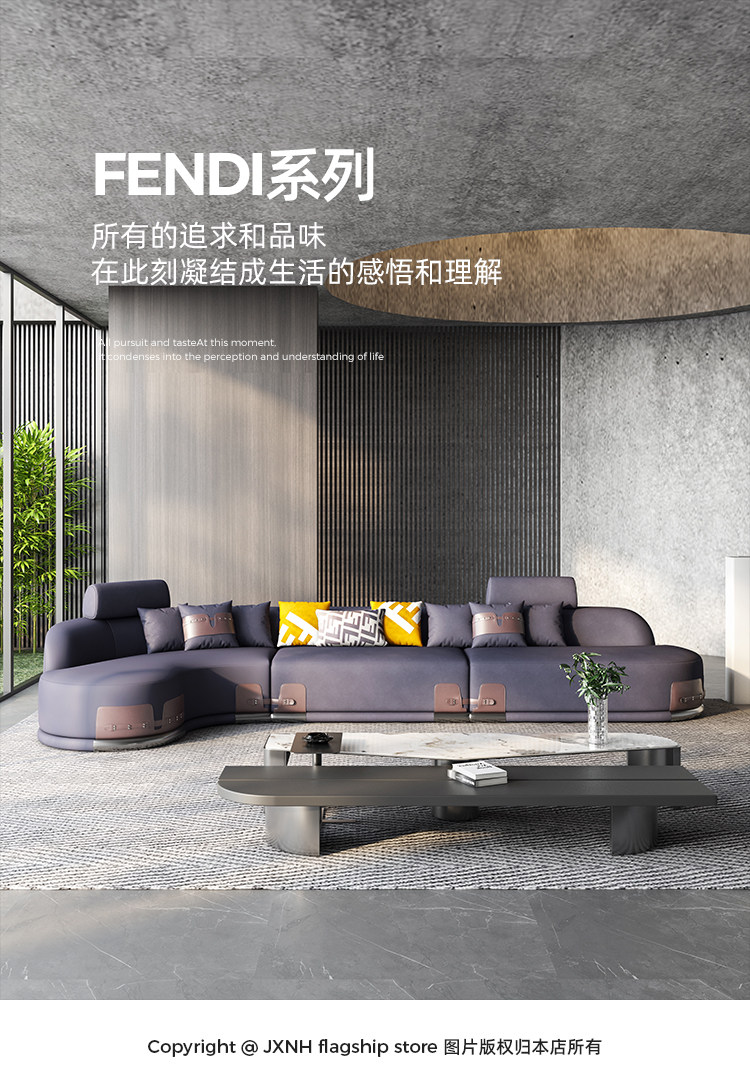 Sofa da sang trọng nhẹ của Ý da bò lớp đầu tiên đơn giản, hiện đại, thiết kế cong sofa phòng khách căn hộ lớn kết hợp