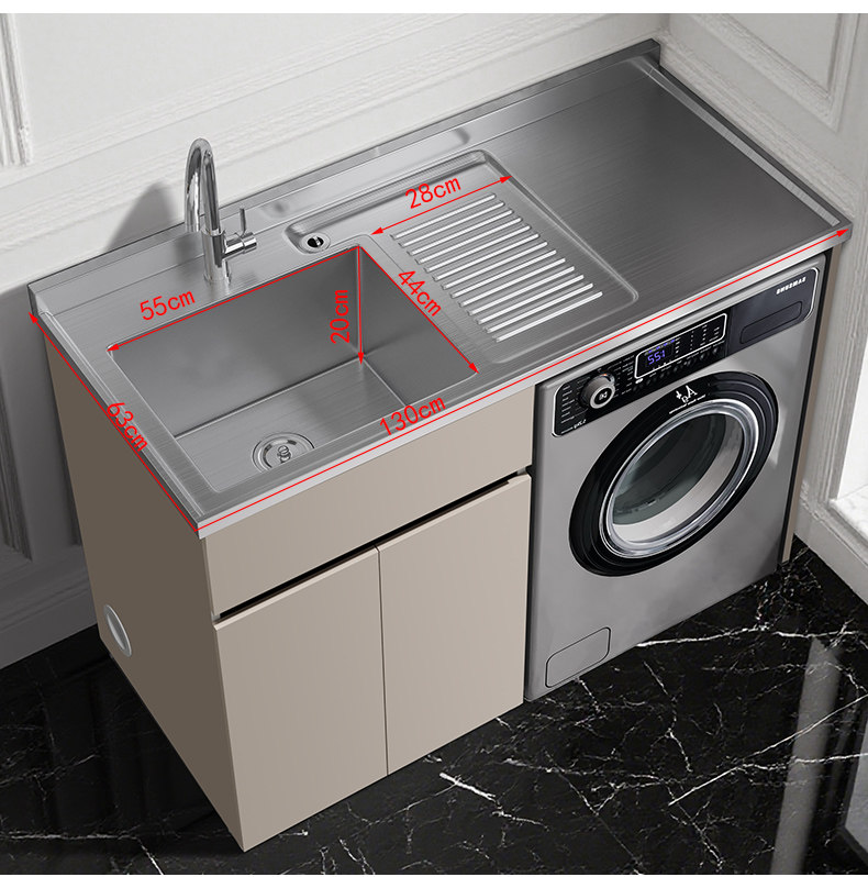 Tủ máy giặt bằng thép không gỉ 304 tùy chỉnh, bồn rửa tích hợp, tủ phòng tắm, tủ giặt ban công có bàn giặt