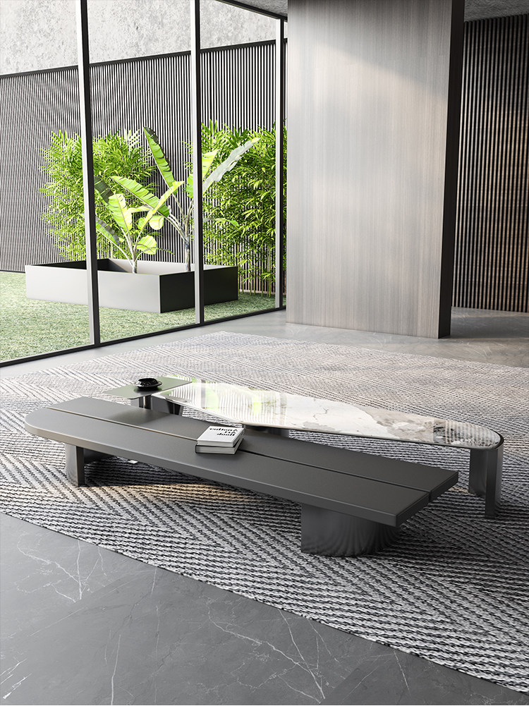 Sofa da sang trọng nhẹ của Ý da bò lớp đầu tiên đơn giản, hiện đại, thiết kế cong sofa phòng khách căn hộ lớn kết hợp