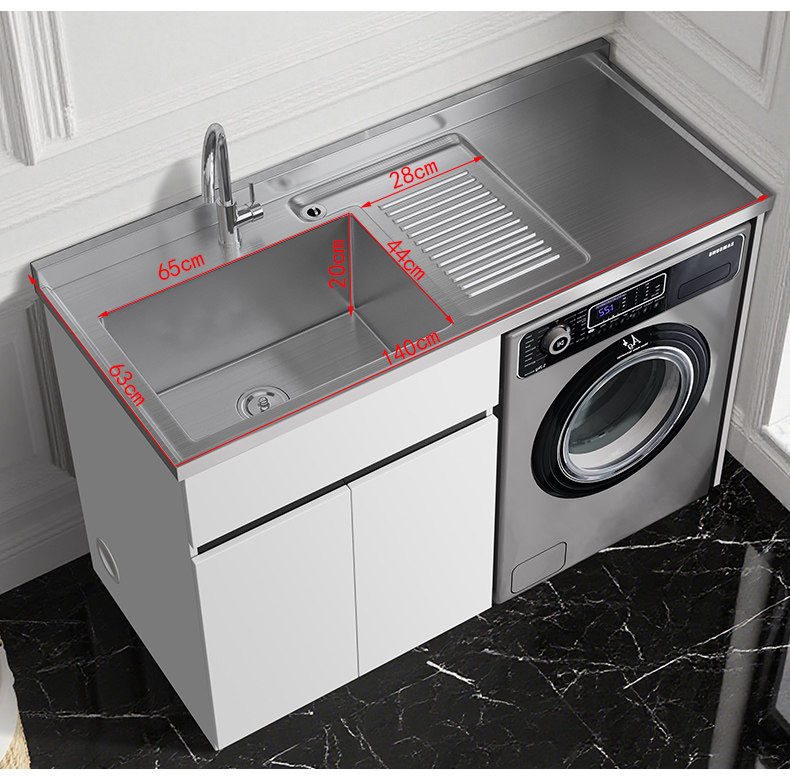 Tủ máy giặt bằng thép không gỉ 304 tùy chỉnh, bồn rửa tích hợp, tủ phòng tắm, tủ giặt ban công có bàn giặt