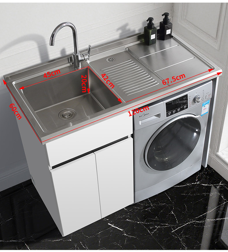 Tủ máy giặt bằng thép không gỉ 304 tùy chỉnh, bồn rửa tích hợp, tủ phòng tắm, tủ giặt ban công có bàn giặt