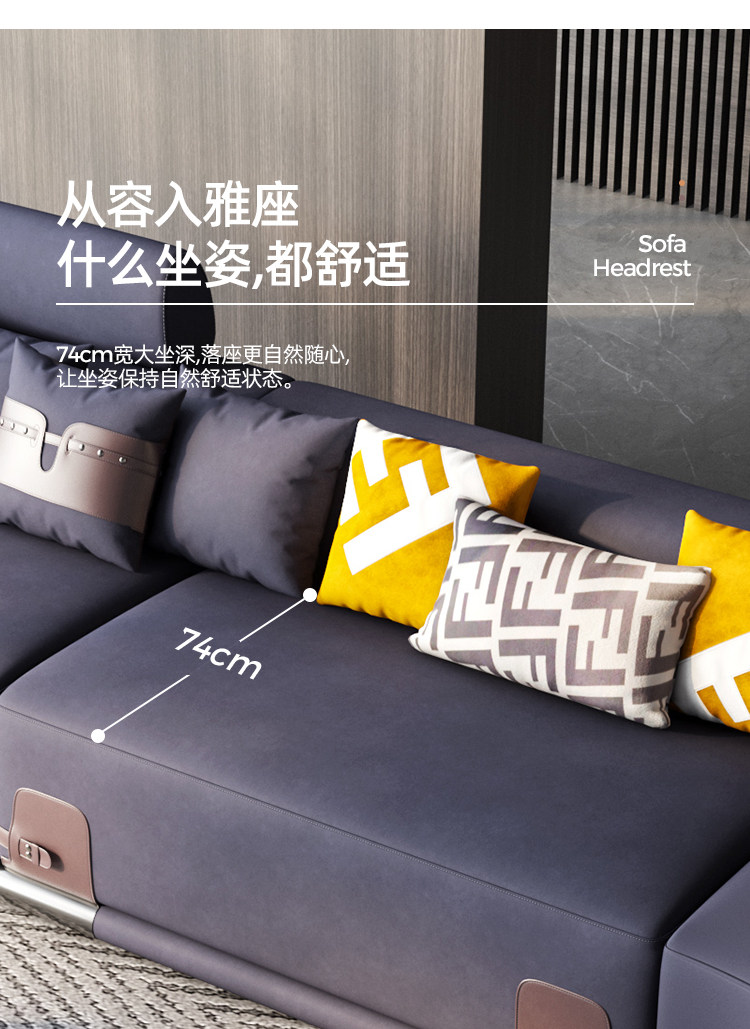 Sofa da sang trọng nhẹ của Ý da bò lớp đầu tiên đơn giản, hiện đại, thiết kế cong sofa phòng khách căn hộ lớn kết hợp