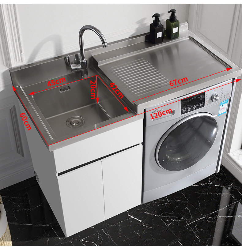 Tủ máy giặt bằng thép không gỉ 304 tùy chỉnh, bồn rửa tích hợp, tủ phòng tắm, tủ giặt ban công có bàn giặt