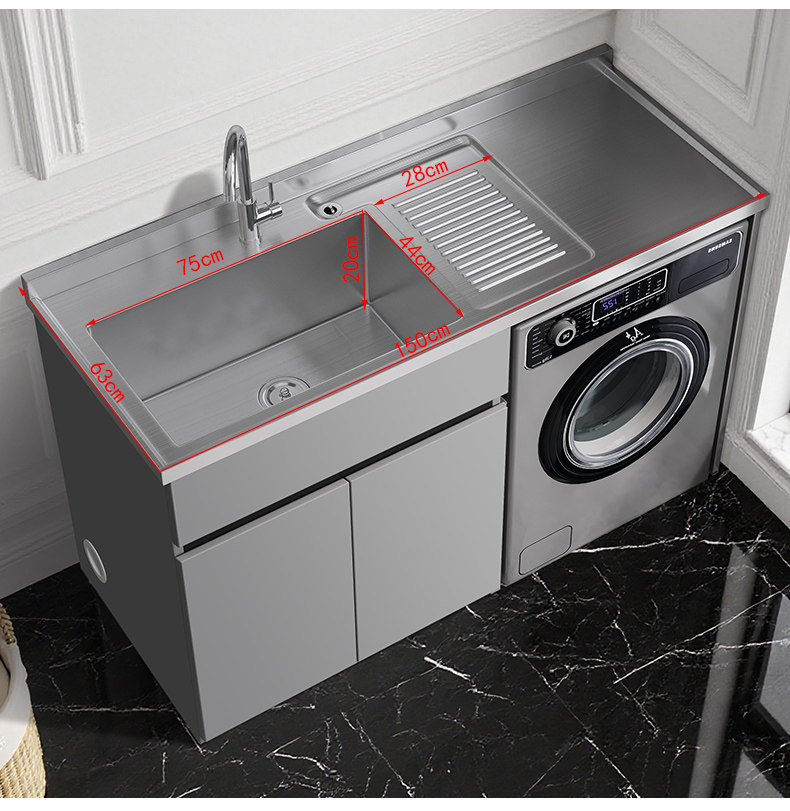 Tủ máy giặt bằng thép không gỉ 304 tùy chỉnh, bồn rửa tích hợp, tủ phòng tắm, tủ giặt ban công có bàn giặt