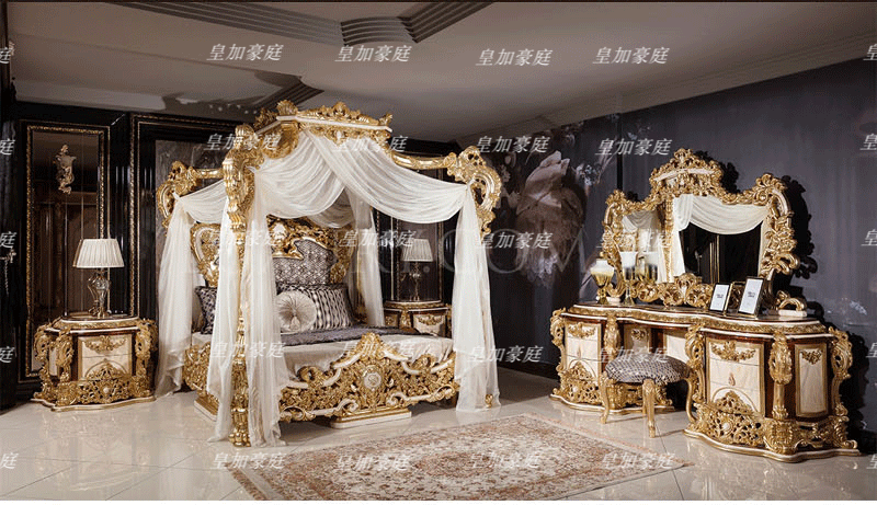 Giường cung điện Pháp gỗ nguyên khối chạm khắc tán giường Châu Âu sang trọng phòng ngủ chính 1.8m biệt thự cao cấp tùy biến