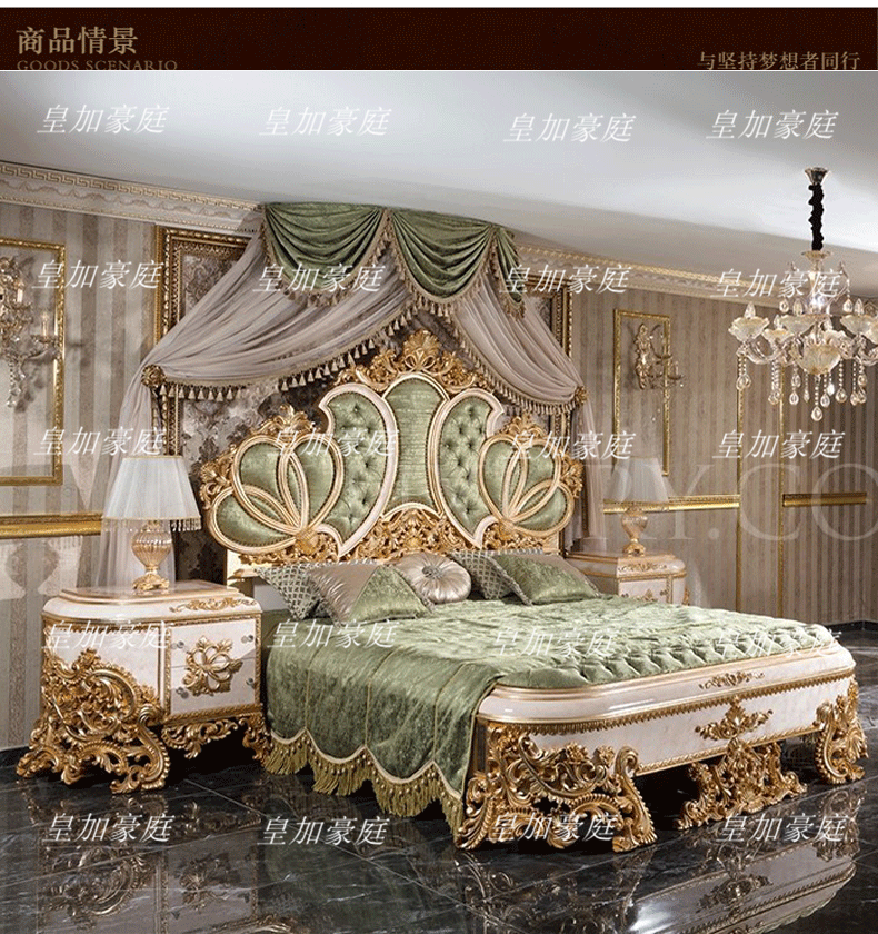 Giường Châu Âu gỗ chắc chắn giường đôi sang trọng giường vua 1.8 mét biệt thự nội thất phòng ngủ chính cung điện Pháp giường
