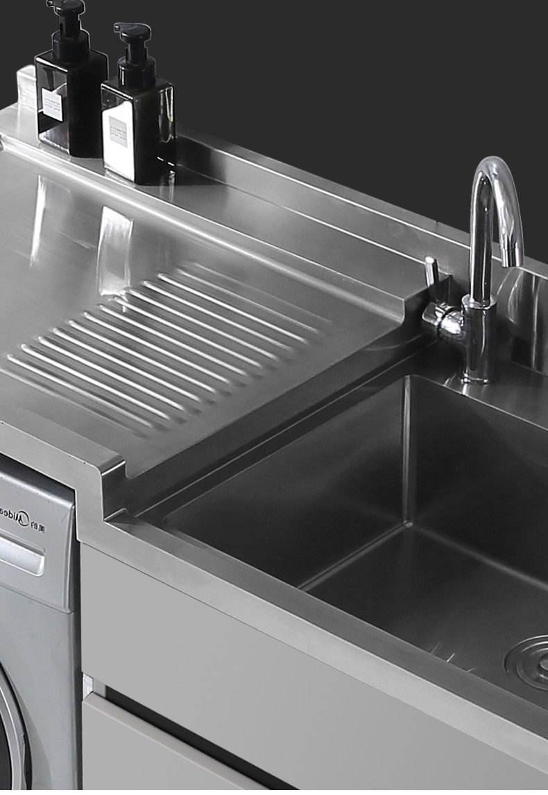 Tủ máy giặt bằng thép không gỉ 304 tùy chỉnh, bồn rửa tích hợp, tủ phòng tắm, tủ giặt ban công có bàn giặt