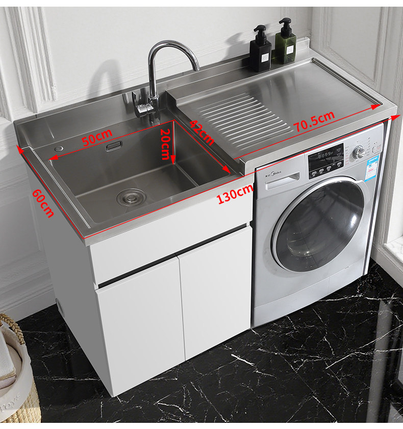 Tủ máy giặt bằng thép không gỉ 304 tùy chỉnh, bồn rửa tích hợp, tủ phòng tắm, tủ giặt ban công có bàn giặt