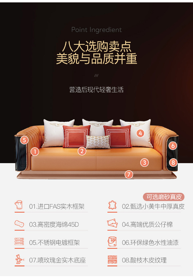 Sofa da sang trọng nhẹ nhàng hiện đại Nhà thiết kế người Ý cao cấp Bentley biệt thự lớn sang trọng kéo nút kết hợp sofa