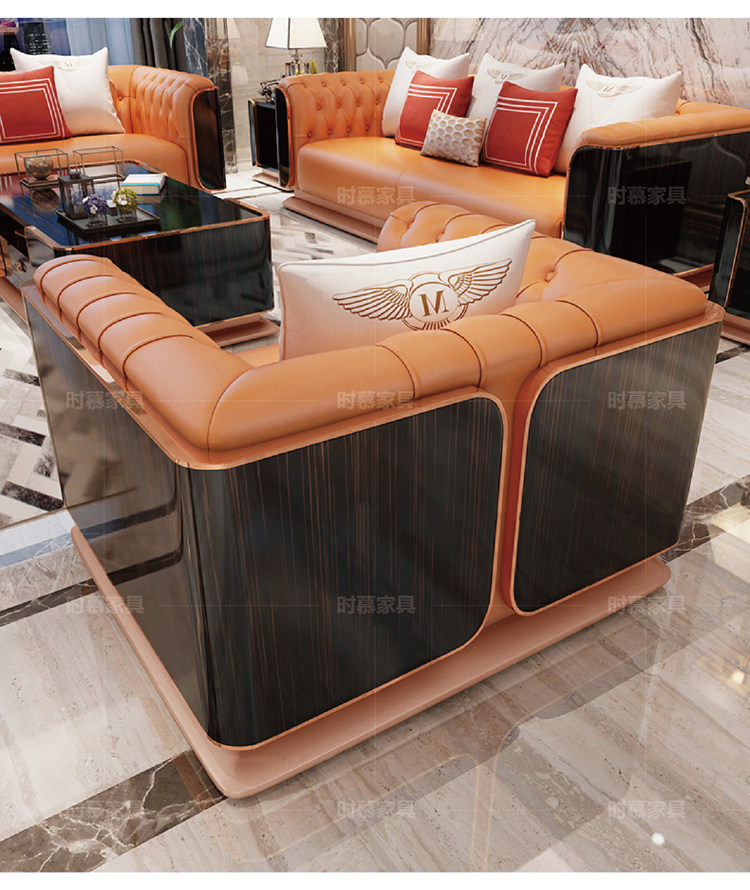 Sofa da sang trọng nhẹ nhàng hiện đại Nhà thiết kế người Ý cao cấp Bentley biệt thự lớn sang trọng kéo nút kết hợp sofa