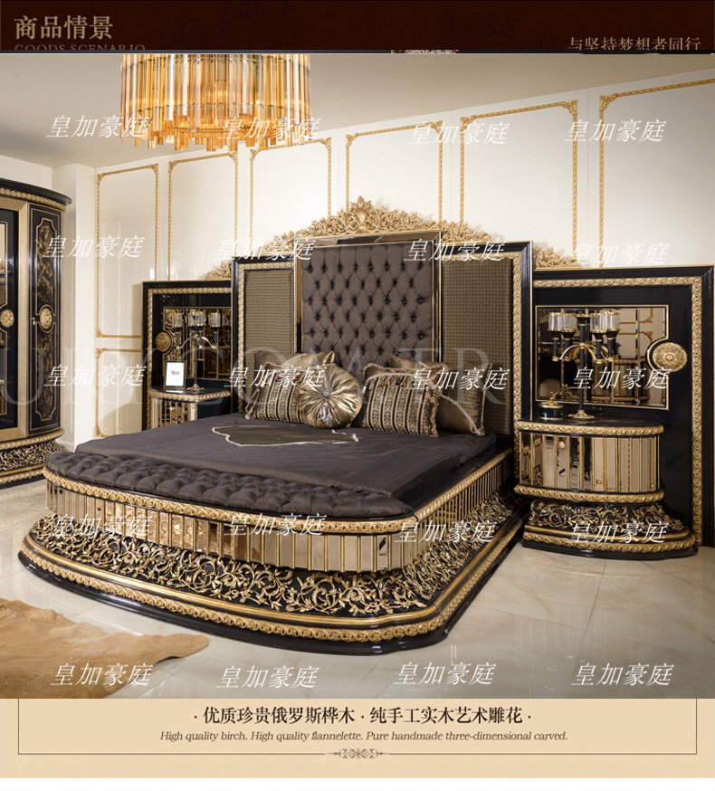Giường Châu Âu sang trọng phòng master giường lưng lớn phòng ngủ master gỗ nguyên khối giường cưới cao cấp sang trọng phòng ngủ master giường king