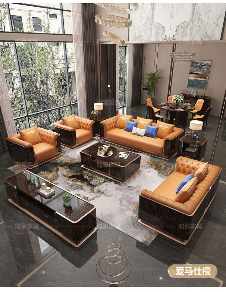 Sofa da sang trọng nhẹ nhàng hiện đại Nhà thiết kế người Ý cao cấp Bentley biệt thự lớn sang trọng kéo nút kết hợp sofa