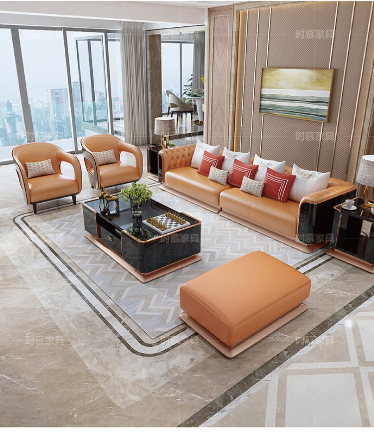 Sofa da sang trọng nhẹ nhàng hiện đại Nhà thiết kế người Ý cao cấp Bentley biệt thự lớn sang trọng kéo nút kết hợp sofa