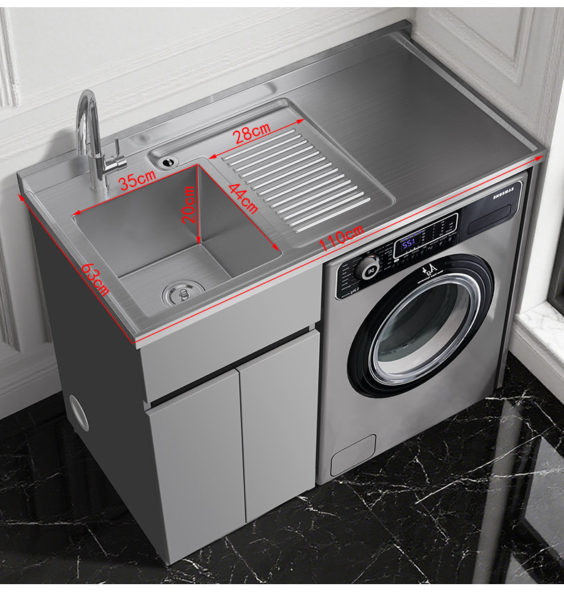 Tủ máy giặt bằng thép không gỉ 304 tùy chỉnh, bồn rửa tích hợp, tủ phòng tắm, tủ giặt ban công có bàn giặt