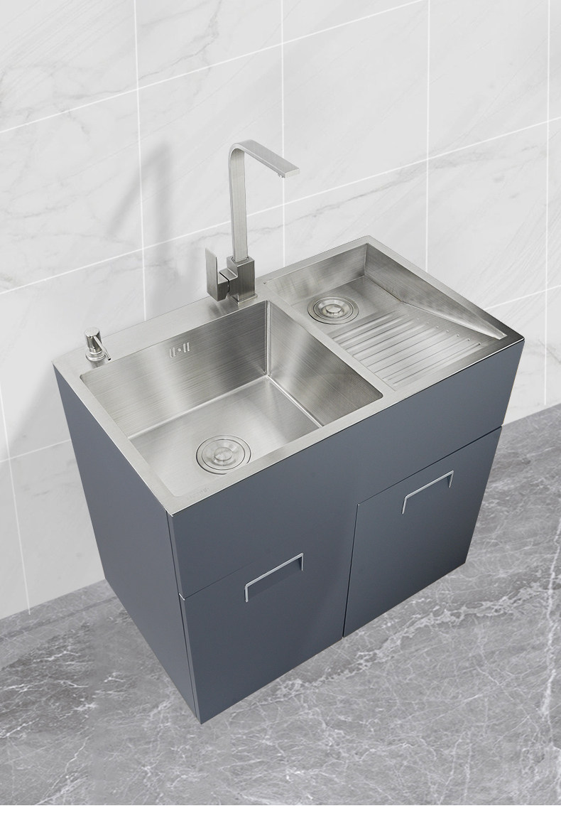 Bồn rửa mặt 304 ban công, bồn giặt hồ bơi, tủ giặt bằng thép không gỉ tích hợp tủ phòng tắm, sàn có bồn rửa mặt