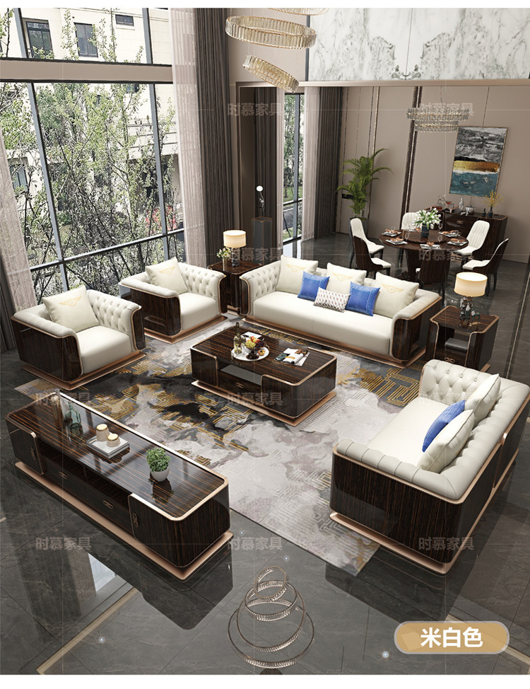 Sofa da sang trọng nhẹ nhàng hiện đại Nhà thiết kế người Ý cao cấp Bentley biệt thự lớn sang trọng kéo nút kết hợp sofa
