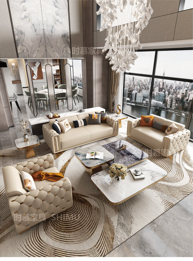 Ghế sofa da sang trọng hiện đại nhẹ nhàng phòng khách phong cách Ý căn hộ lớn thiết kế biệt thự cao cấp Mỹ dãy thẳng kết hợp mới