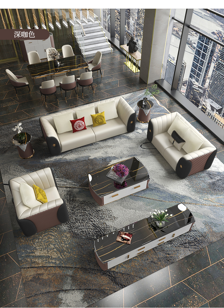 Sofa da sang trọng nhẹ nhàng hậu hiện đại phong cách Hồng Kông lớn nhỏ biệt thự cao cấp sang trọng mẫu phòng nội thất Bentley kết hợp