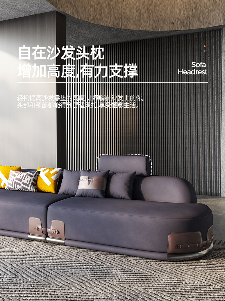 Sofa da sang trọng nhẹ của Ý da bò lớp đầu tiên đơn giản, hiện đại, thiết kế cong sofa phòng khách căn hộ lớn kết hợp