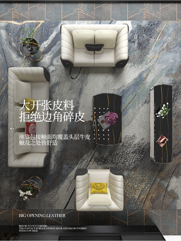 Sofa da sang trọng nhẹ nhàng hậu hiện đại phong cách Hồng Kông lớn nhỏ biệt thự cao cấp sang trọng mẫu phòng nội thất Bentley kết hợp