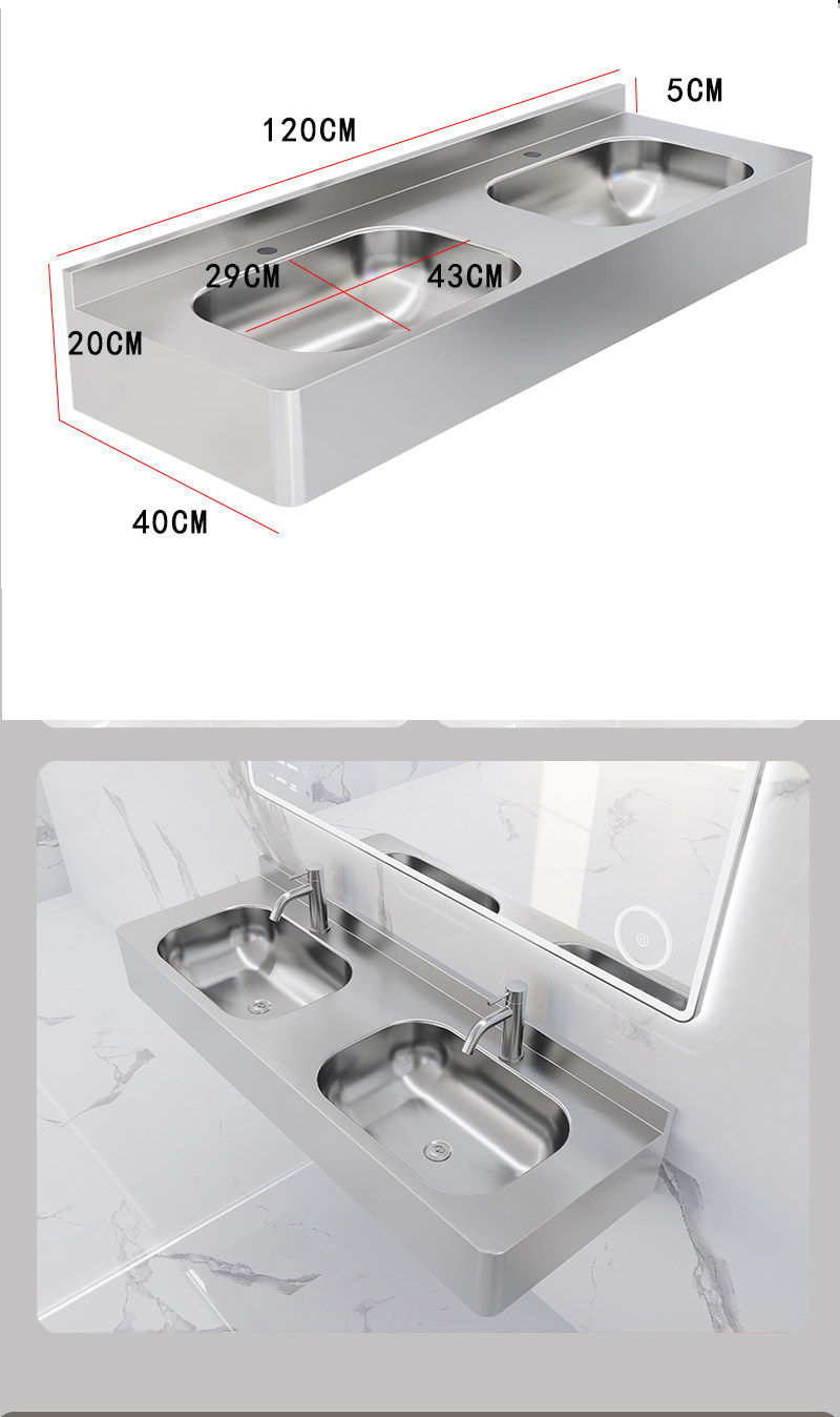 Chậu rửa treo tường bằng thép không gỉ 304, chậu rửa, bồn rửa tích hợp ba chậu phòng tắm