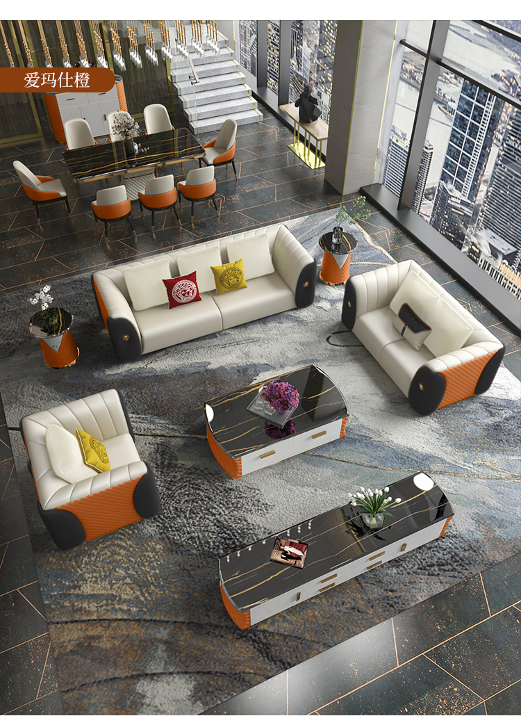 Sofa da sang trọng nhẹ nhàng hậu hiện đại phong cách Hồng Kông lớn nhỏ biệt thự cao cấp sang trọng mẫu phòng nội thất Bentley kết hợp