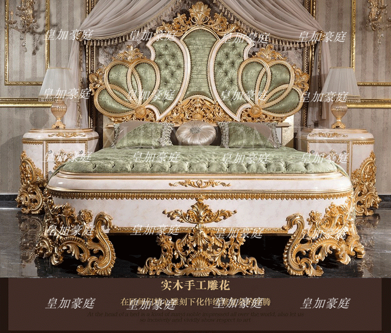 Giường Châu Âu gỗ chắc chắn giường đôi sang trọng giường vua 1.8 mét biệt thự nội thất phòng ngủ chính cung điện Pháp giường