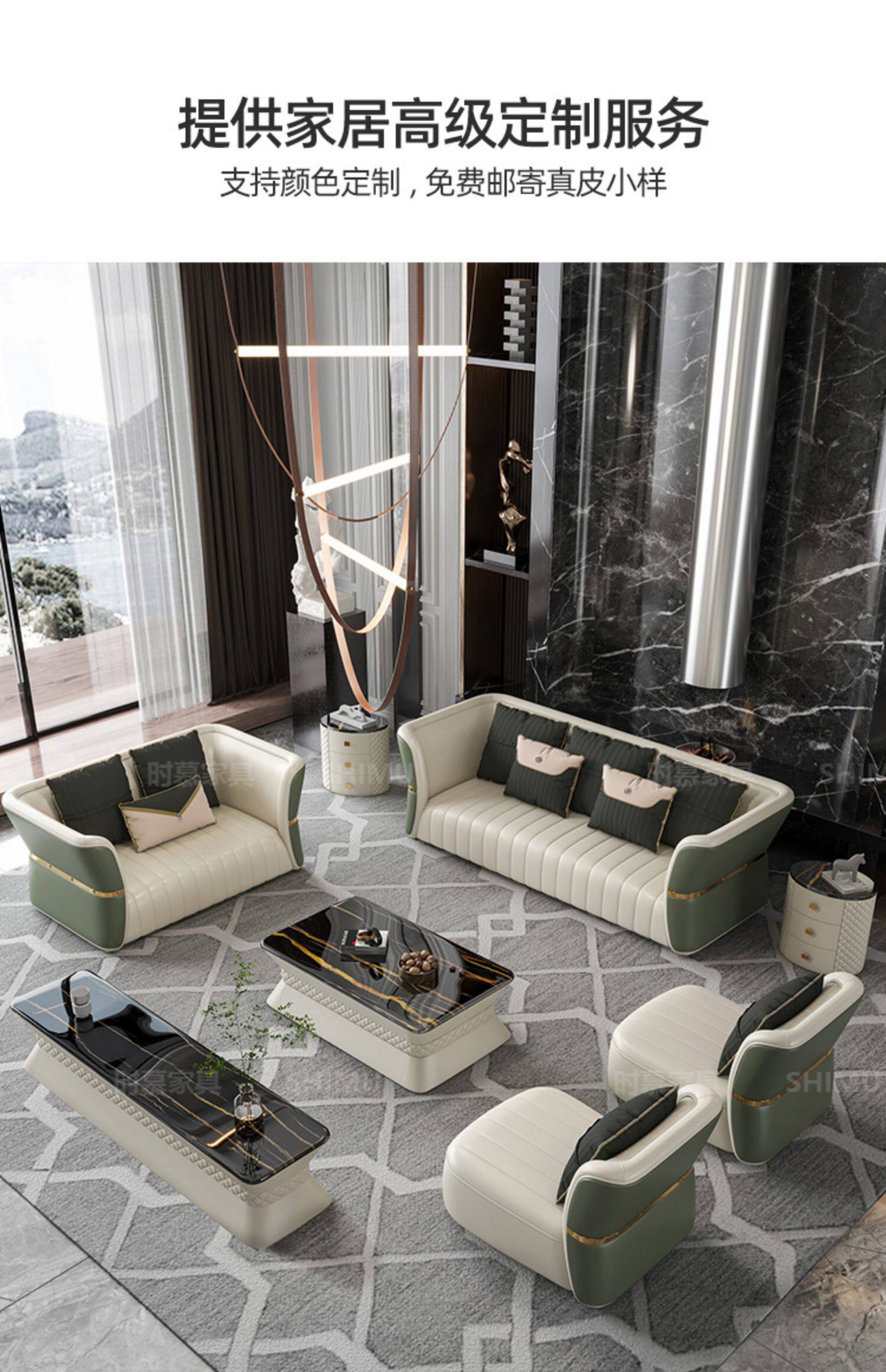 Sofa da sang trọng hiện đại nhẹ nhàng phím đàn piano tối giản kiểu Ý biệt thự sang trọng cao cấp căn hộ lớn kết hợp sofa thẳng