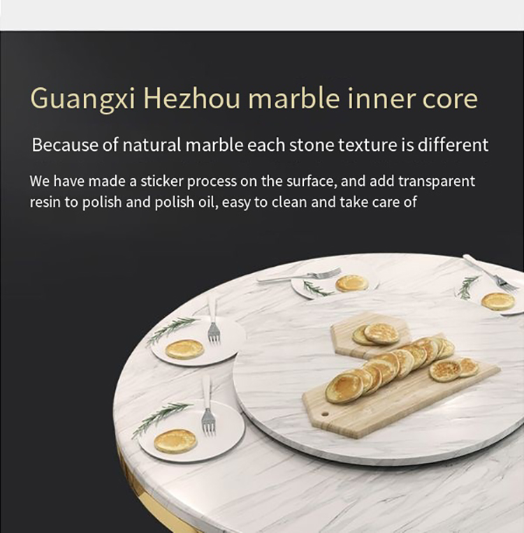 Bộ bàn ăn tròn màu đen Bộ 6 ghế Bàn xoay Nhà hàng lớn Hiện đại Thép không gỉ đơn giản Mesa Comedor Nội thất