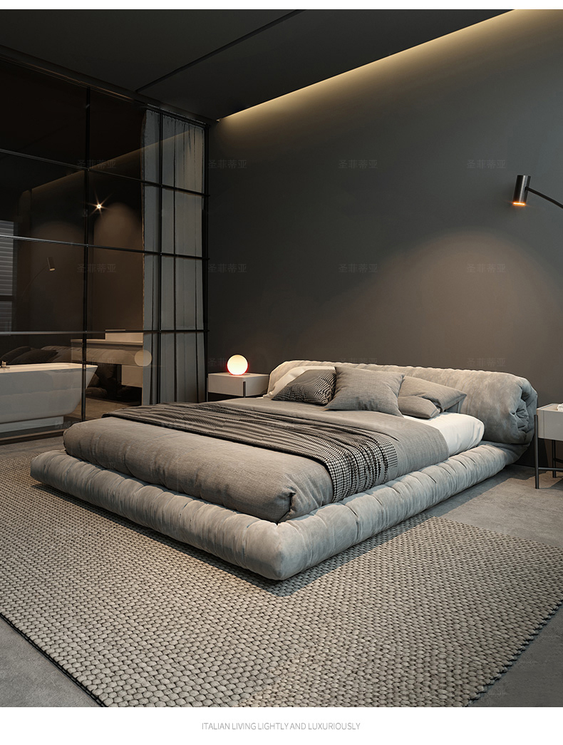 King Size Giường hiện đại Bộ giường cỡ Queen Nội thất Bộ nội thất phòng ngủ Ý Bộ giường đôi có đầu giường Nệm Nội thất gia đình
