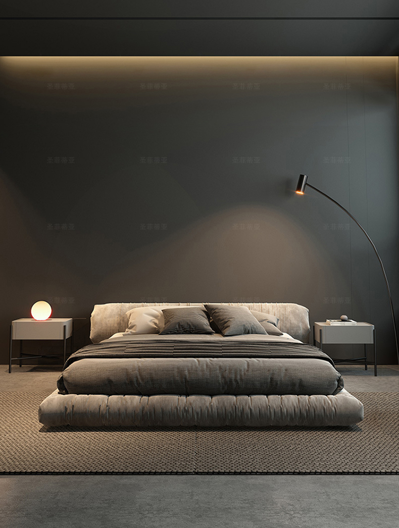 King Size Giường hiện đại Bộ giường cỡ Queen Nội thất Bộ nội thất phòng ngủ Ý Bộ giường đôi có đầu giường Nệm Nội thất gia đình