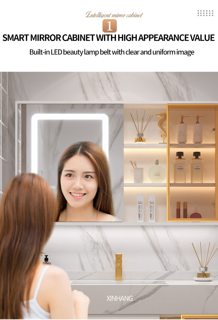 Ánh sáng mới Sang trọng Đá phiến Tủ phòng tắm Cảm ứng thông minh Chậu rửa đôi Bộ đầy đủ Nội thất gỗ nguyên khối Bàn rửa tùy chỉnh