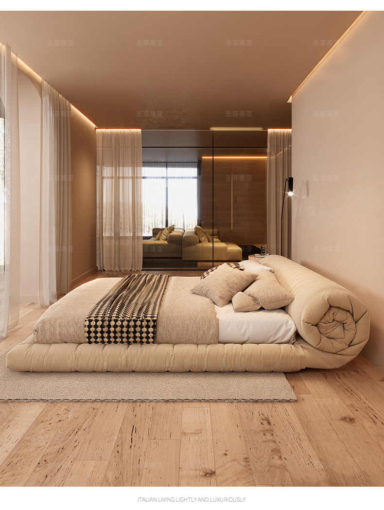 King Size Giường hiện đại Bộ giường cỡ Queen Nội thất Bộ nội thất phòng ngủ Ý Bộ giường đôi có đầu giường Nệm Nội thất gia đình