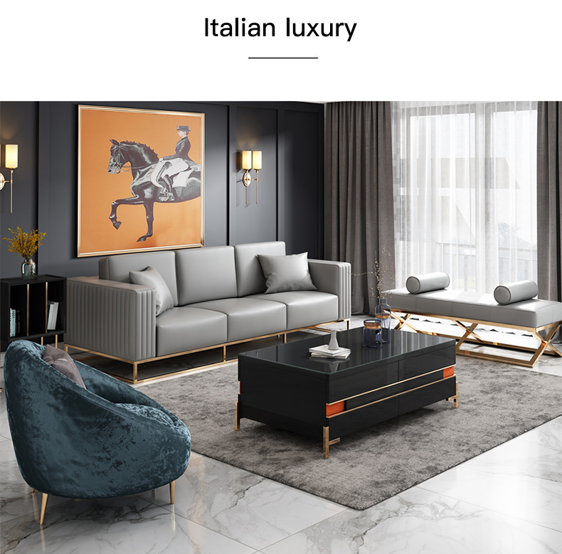 Màu Xám Mặt Cắt Sofa Đôi Ba Người Ghế Đèn Phòng Khách Cao Cấp Sofa Da Mềm Mại Ghế Bành Nội Thất Gia Đình