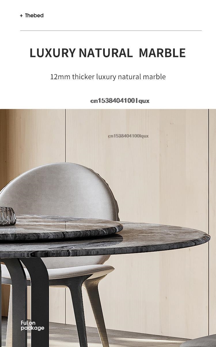 Bộ bàn ghế nhà bếp hiện đại Kết cấu tự nhiên Máy tính để bàn bằng đá cẩm thạch Khung thép carbon đen Bàn ăn tròn có bàn xoay