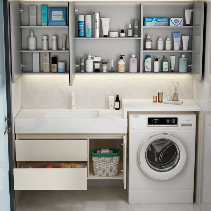 Gỗ Trắng Tủ Phòng Tắm Cao Cấp Bắc Âu Vệ Sinh Ngăn Kéo Phòng Tắm Vanity Mirror Treo Tường Armoir Salle De Bain Trang Trí