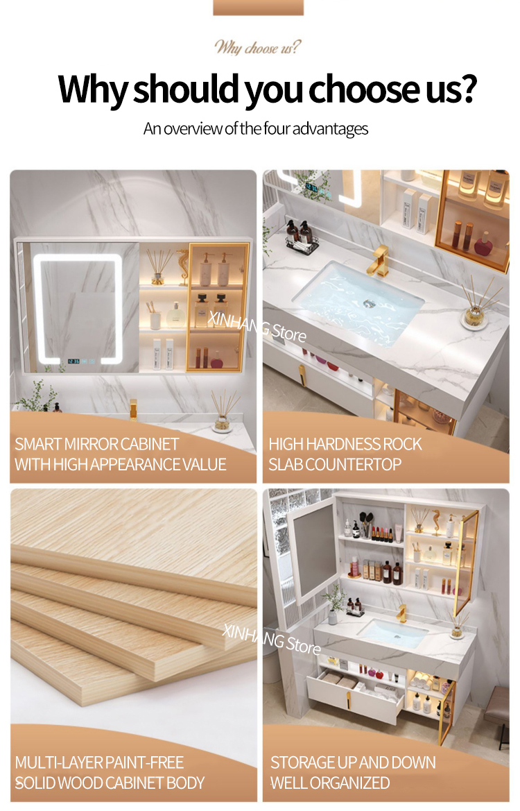 Ánh sáng mới Sang trọng Đá phiến Tủ phòng tắm Cảm ứng thông minh Chậu rửa đôi Bộ đầy đủ Nội thất gỗ nguyên khối Bàn rửa tùy chỉnh