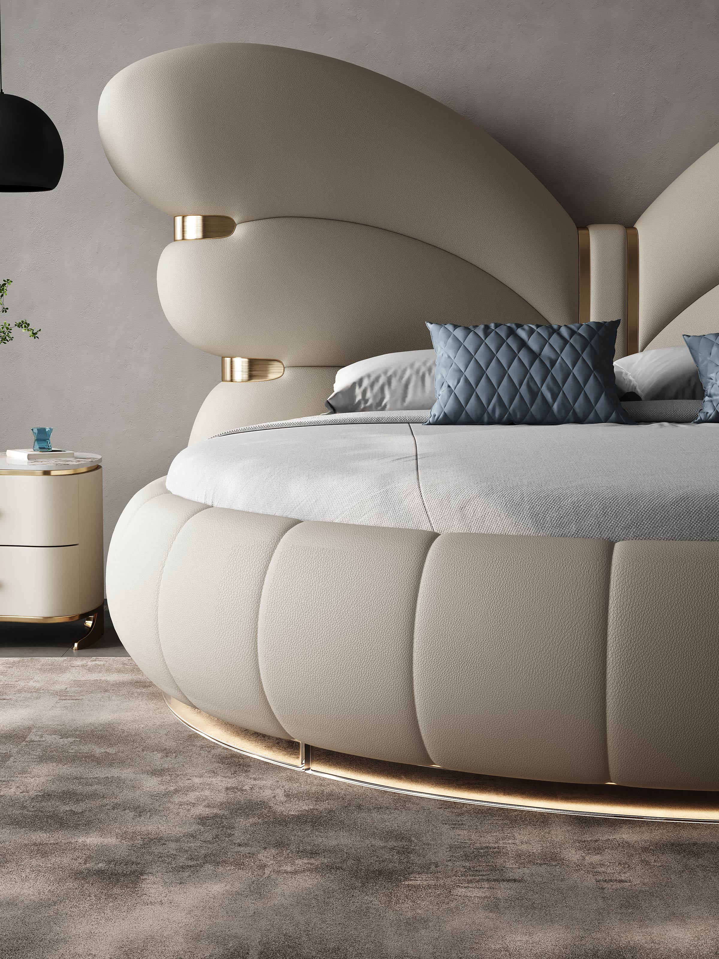 Giường da sang trọng, nhẹ nhàng hiện đại của Ý Phòng ngủ Master Deluxe Giường tròn lớn 2 mét Giường đôi