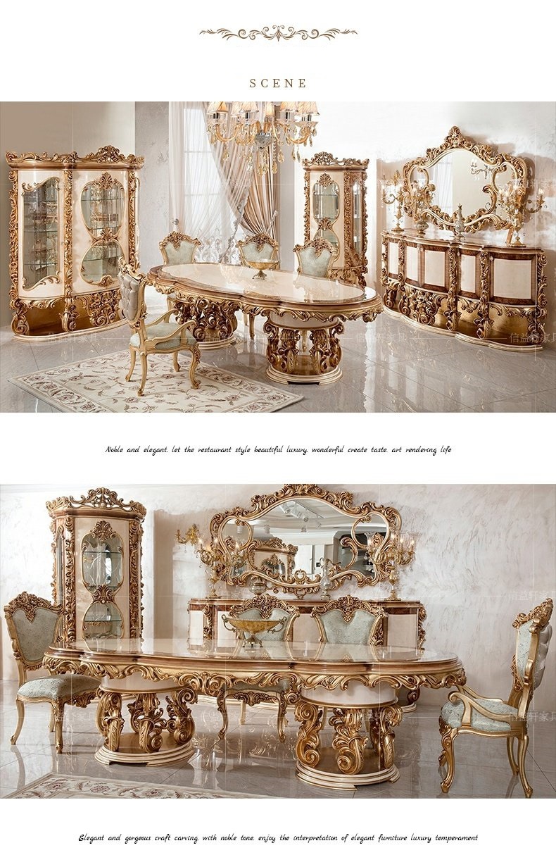 Nhà hàng sang trọng theo phong cách Baroque của Ý với tủ đựng cơm bàn ghế chạm khắc bằng tay palazzo