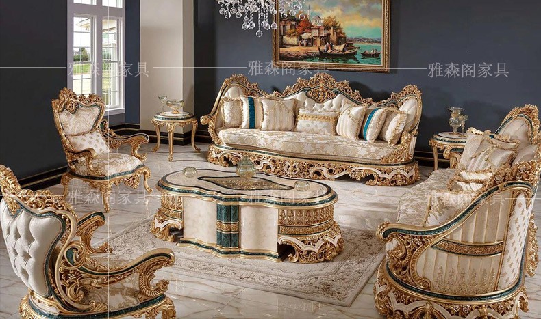 Bàn ghế ăn vải chạm khắc gỗ nguyên khối của Pháp kết hợp biệt thự Châu Âu hình chữ nhật 1 bàn 8 ghế sang trọng trọn bộ